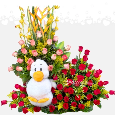 Super Arreglo Floral Con Rosas Y Peluche A Domicilio En Cali 
