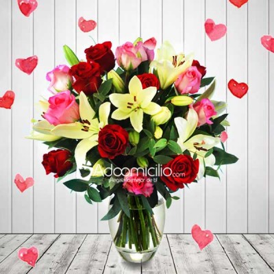 Jarrón Con Rosas Y Lirios A Domicilio En Cali 