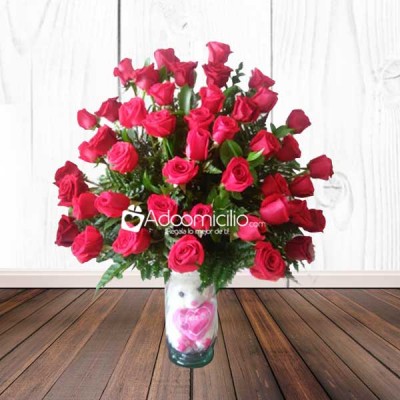  Arreglo Floral En Jarrón Con Peluche Floristería En Cali