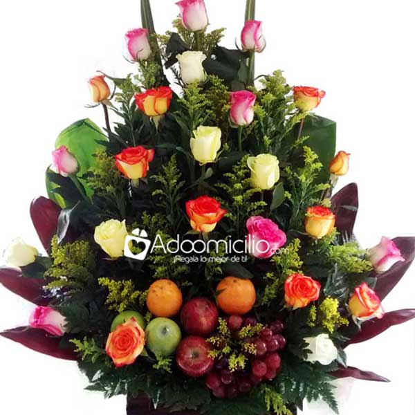 Arreglo Floral Con Rosas Y Frutas A Domicilio En Cali 