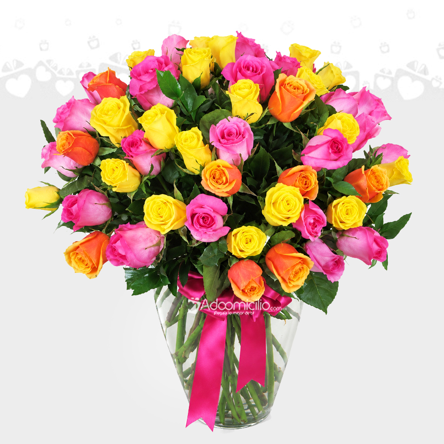 Jarrón Con Rosas De Colores A Domicilio En Cali 