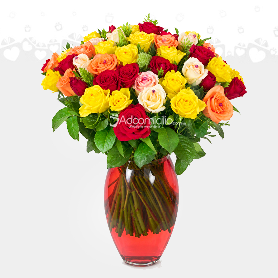 Jarrón Con Rosas De Varios Colores A Domicilio En Cali 