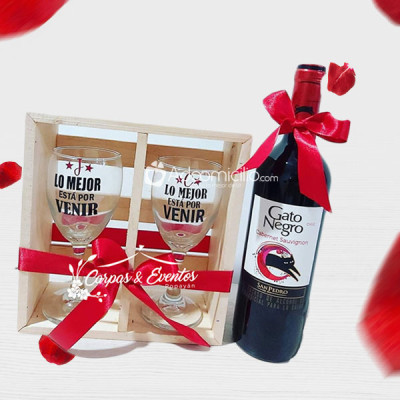 Regalos en Copas personalizadas Amor y Amistad con Vino gato Negro A Domicilio En Popayán Pedido Con 1 Día De Anticipación