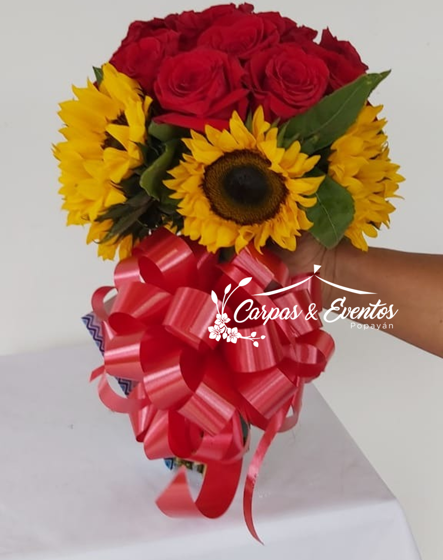 Bouquet de Rosas con Girasoles A Domicilio En Popayán Pedido Con 1 Día De Anticipación