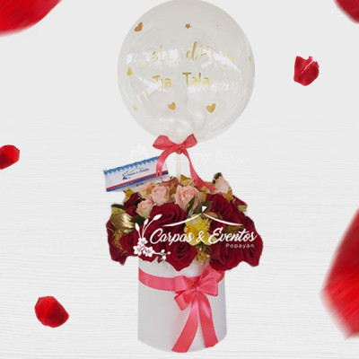 Caja de Rosas con Globo personalizado A Domicilio En Popayán Pedido Con 1 Día De Anticipación