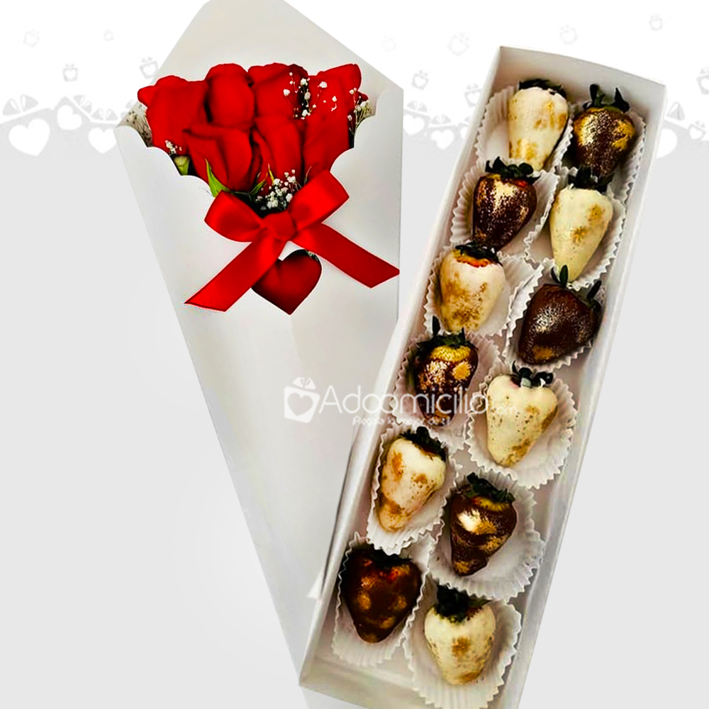 Regalo Para El Día De La Mujer De Fresas Con Chocolate Y Rosas A Domicilio En Cali Pedido Con Un Día De Anticipación 