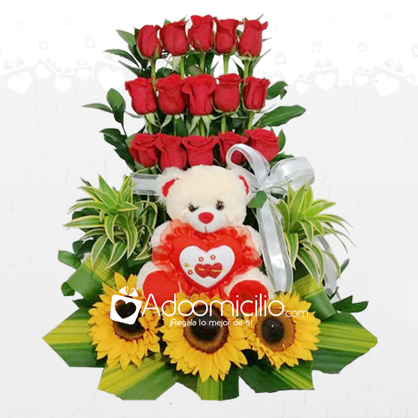 Rosas Para San Valentin A Domicilio En Cali Arreglo Floral Con Peluche