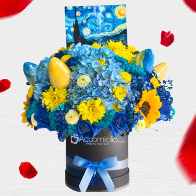 Arreglo Floral De La Noche Estrellada Con Fresas Para Amor Y Amistad A Domicilio En Bogotá Pedido Con Un Día De Anticipación 