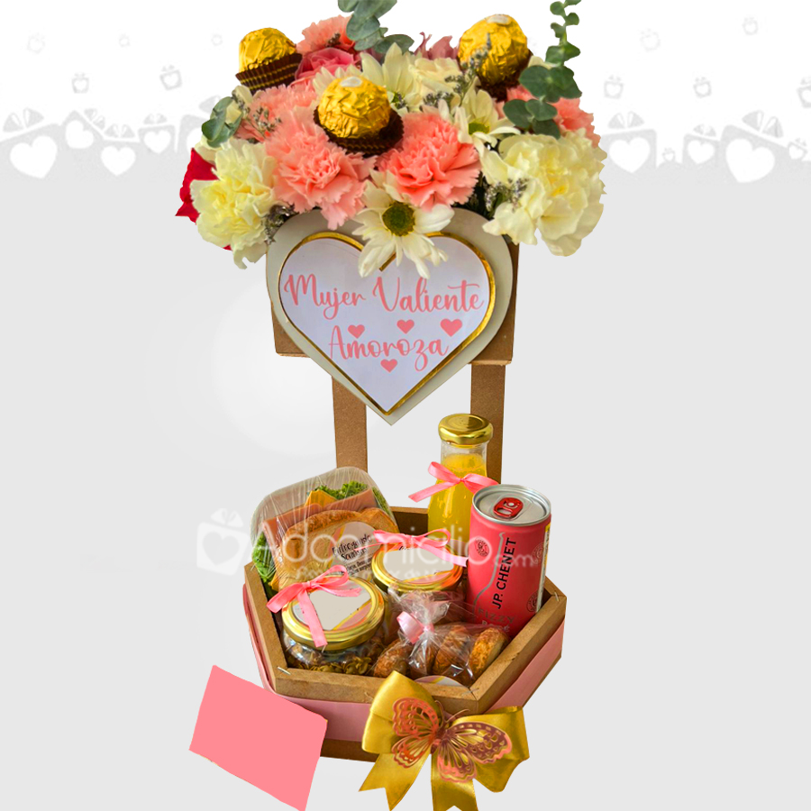 Desayuno sorpresa dos pisos para el día de la mujer a domicilio Manizales pedidos con 1 día de anticipacion 