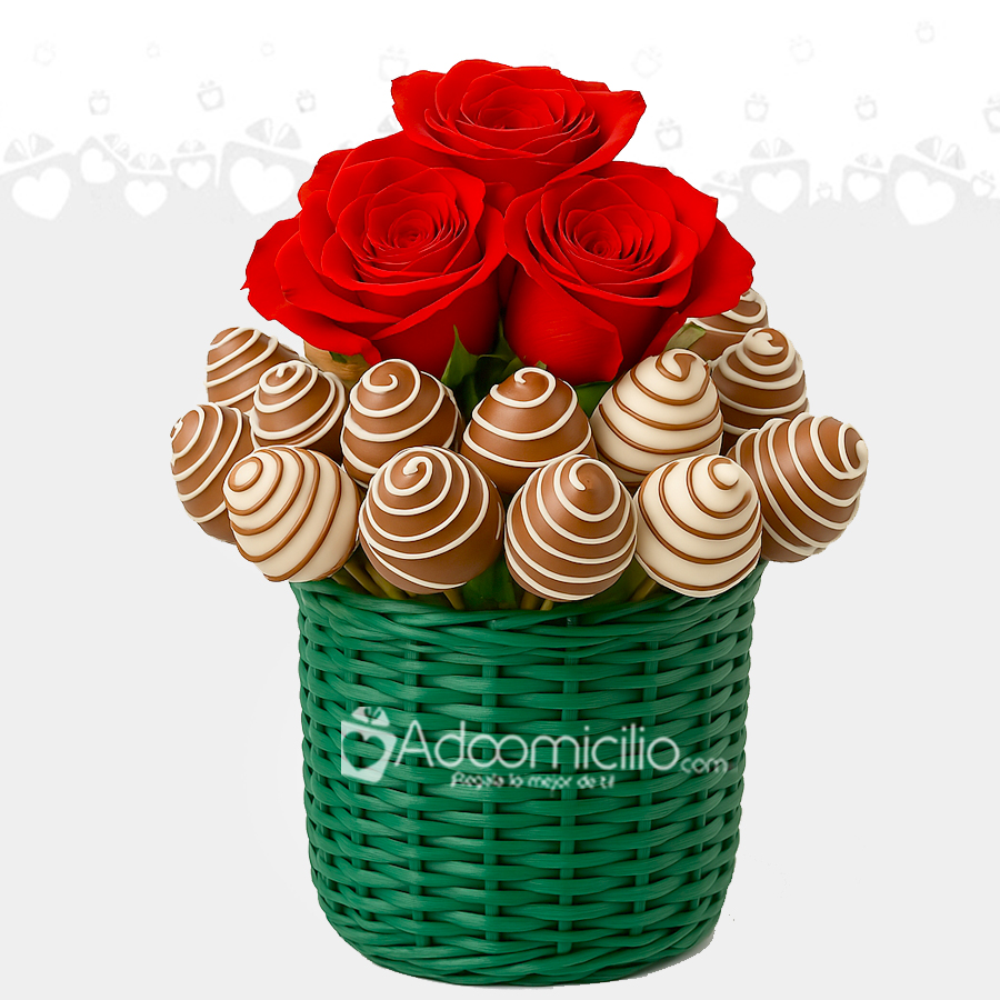 Fresas Con Chocolate Y Rosas A Domicilio Pedido Con Un Día De Anticipación 