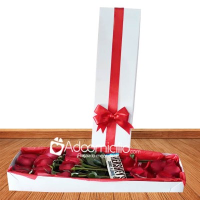 Arreglos florales a domicilio en Cali Caja x12 rosas Rojas Liston rojo